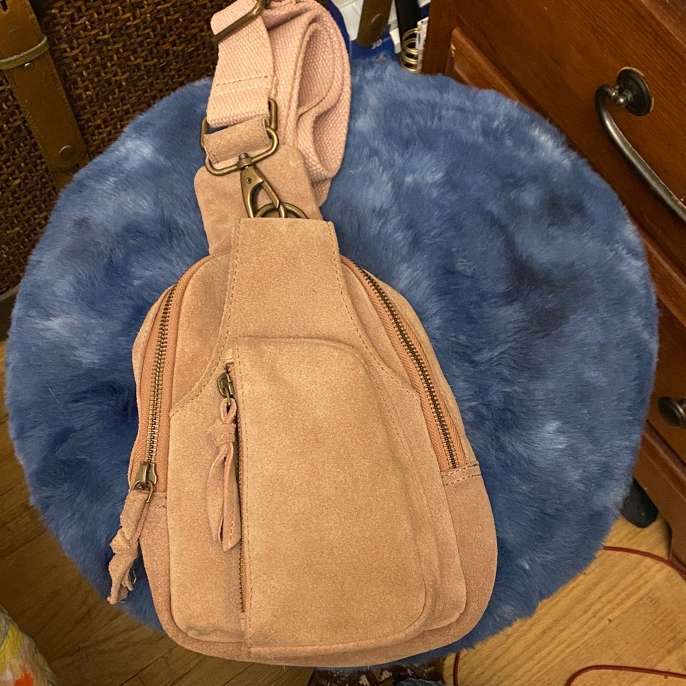 Free People Suede Crossbody Sling Bag in Tan Suede